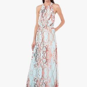 Halter open back chiffon floral cherry blossom maxi dress